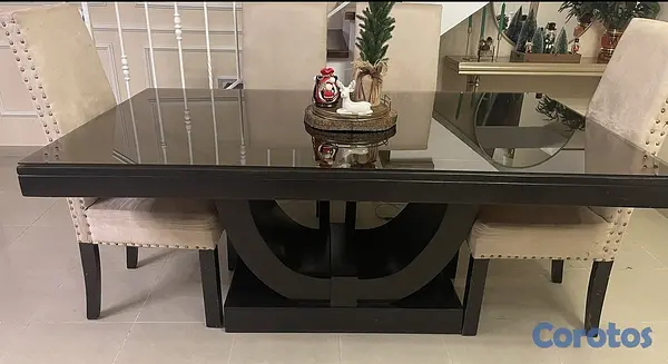 muebles y colchones - Mesa de comedor incluye tope cristal ahumado mader 3