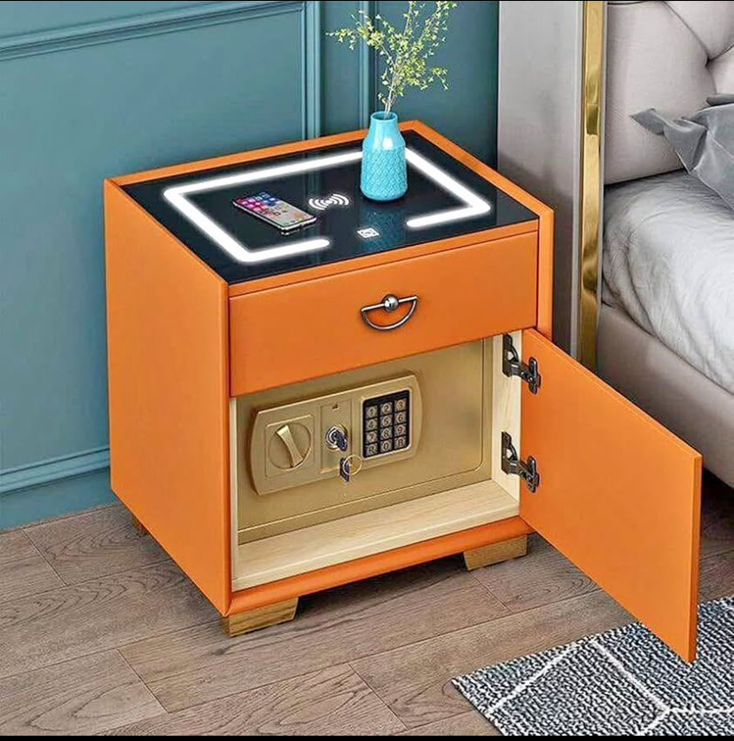 accesorios para electronica - mesita de noche con caja fuerte 