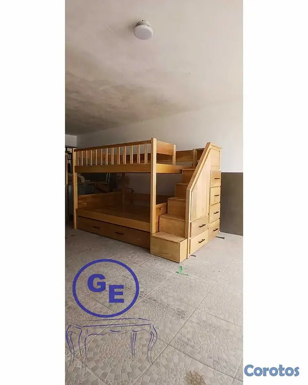 muebles y colchones - Camarote triple en madera de Roble  4