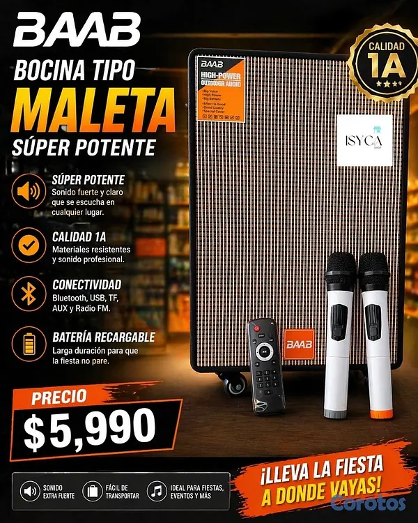 otros electronicos - 🔈BOCINA BAAD ORIGINAL 1,200 watts de potencia- 2 micrófonos , batería duradera 3