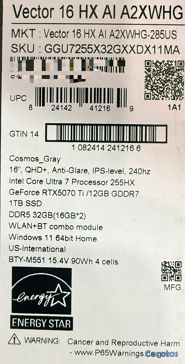 computadoras y laptops - MSI VECTOR 16” ULTRA 7 32GB 1TB SSD RTX-5070Ti 5