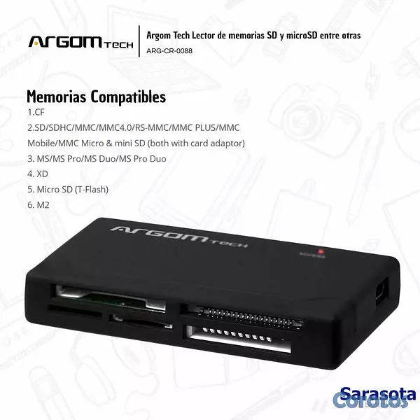 accesorios para electronica - Argom Tech Lector de memorias SD y microSD ARG-CR- 2