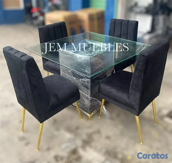 muebles y colchones - Juego de comedor moderno de 4 sillas  4