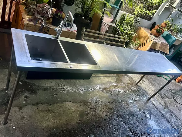 cocina - Fregadero doble con su mesa de trabajo en acero in 5