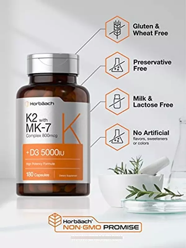 Salud y Equipamiento Médico - Vitamina K2 Con D3 180 Capsulas Horbaach 4
