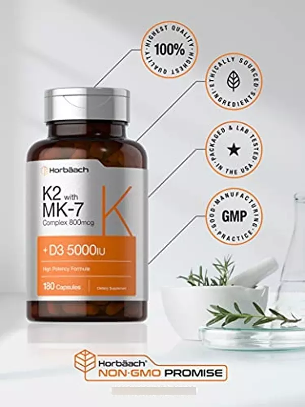 Salud y Equipamiento Médico - Vitamina K2 Con D3 180 Capsulas Horbaach 5