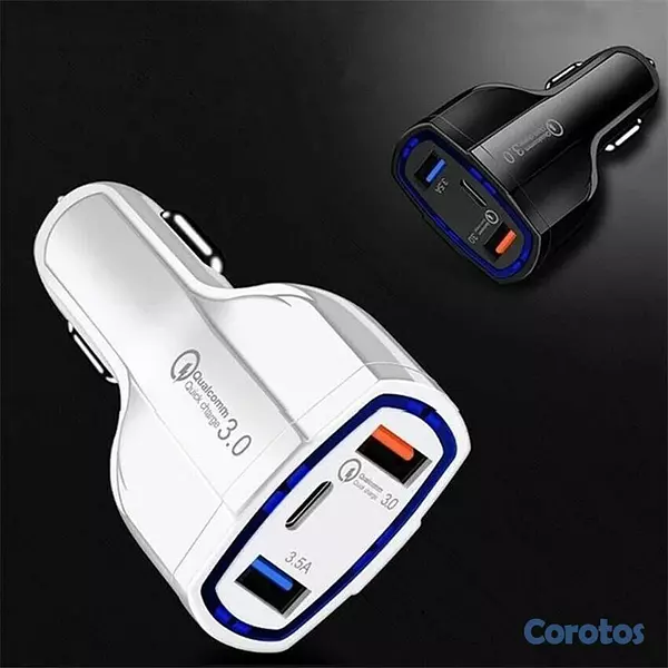 otros electronicos - Cargador de vehículos de 3 puertos carga rapida con puerto tipo C 3