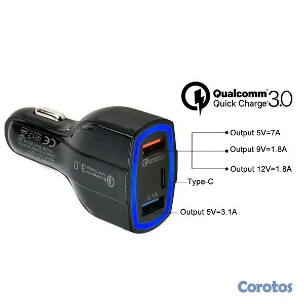 otros electronicos - Cargador de vehículos de 3 puertos carga rapida con puerto tipo C 4