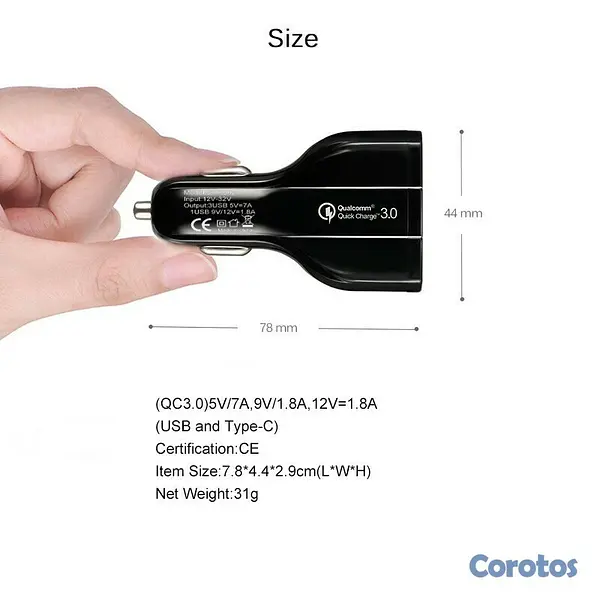 otros electronicos - Cargador de vehículos de 3 puertos carga rapida con puerto tipo C 5