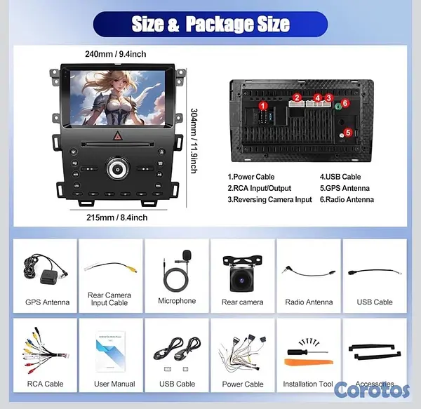 accesorios para vehiculos - Kit Pantalla [4G+64G] Android 13 Car Stereo para Ford Edge 2011-2014 Solamente 3