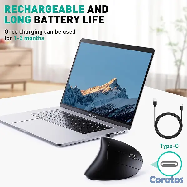 computadoras y laptops - Mouse vertical ergonómico inalámbrico recargable  5