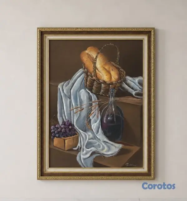 decoración y accesorios - Cuadro bodegón con marco dorado 2