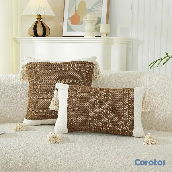 decoración y accesorios - Fundas de cojín decorativas boho con borlas (45x45 4