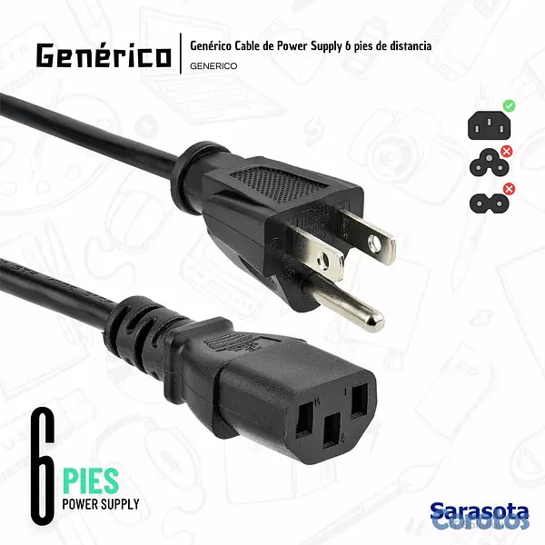 accesorios para electronica - Genérico Cable de Poder 6 pies 2