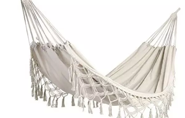 herramientas, jardines y exterior - Hamaca de algodon con flecos tejida boho chic bohemia 3