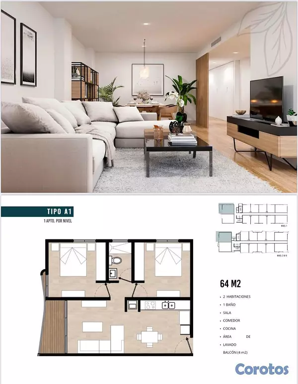 apartamentos - VENDO APTO 2 HABS. EN PROYECTO HAMACA GARDEN RESID 7