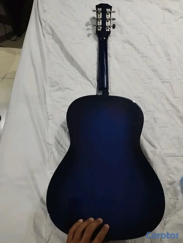 instrumentos musicales - guitarra azul totalmente funcional  2