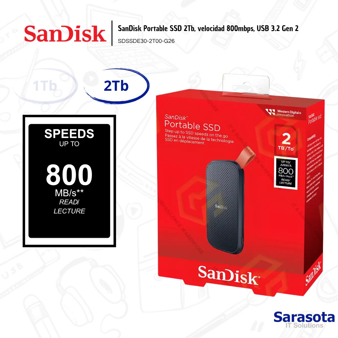 accesorios para electronica - SanDisk Portable SSD 2Tb, 800mbps, USB 3.2