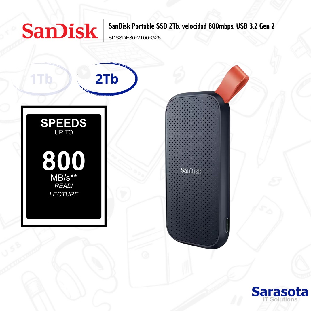 accesorios para electronica - SanDisk Portable SSD 2Tb, 800mbps, USB 3.2 1