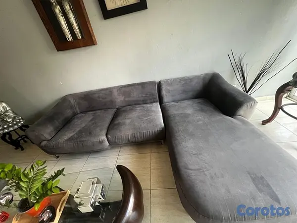 muebles y colchones - Sofá seccional Gris con Chaise y butaca gris individual 4