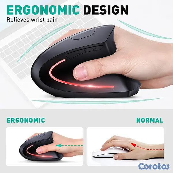 computadoras y laptops - Mouse vertical ergonómico inalámbrico recargable  6