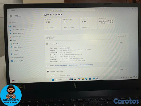 computadoras y laptops - Laptop ACER Nitro ANV15 Ryzen 5 7535H, RTX 4050, 1 7