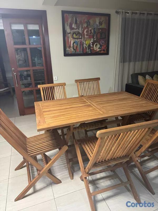 muebles y colchones - Mesa de madera con 7 sillas todo plegable fácil de guardar  2