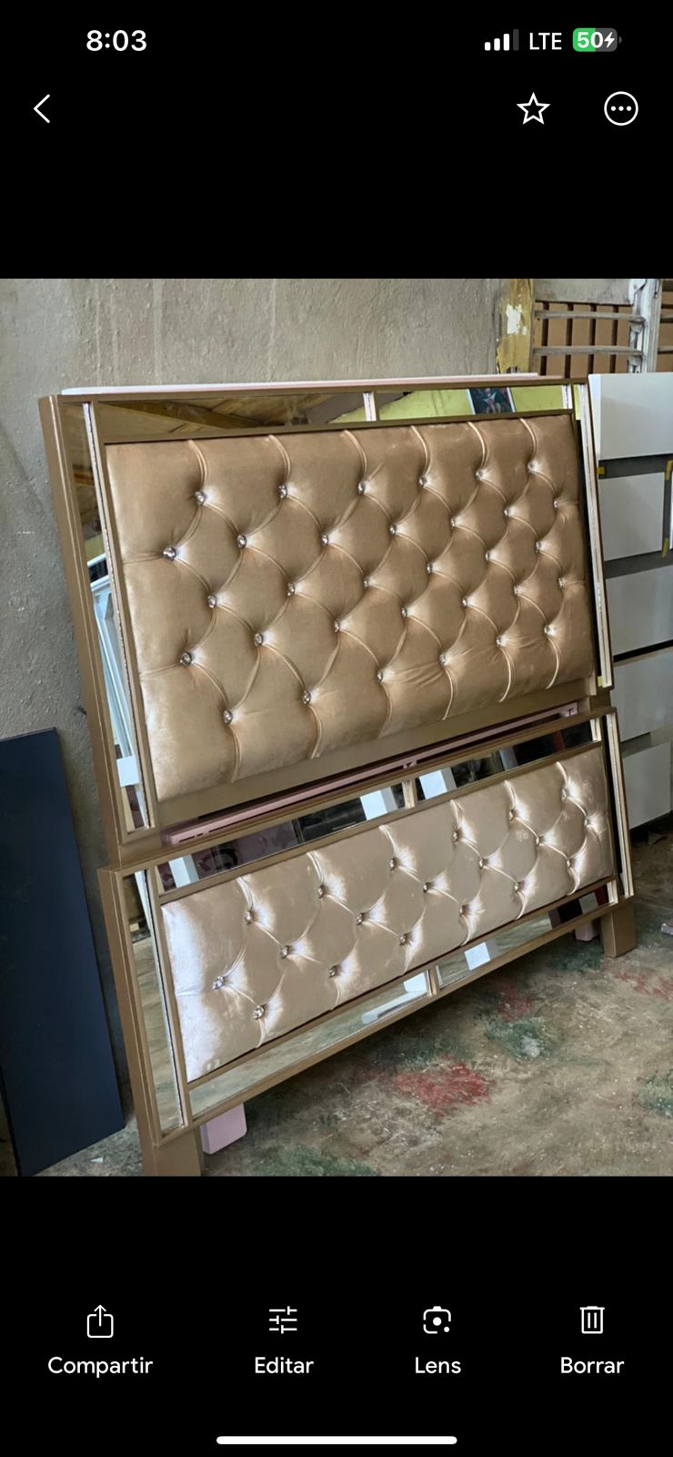muebles y colchones - Base de cama 🛏️ moderna en color crema  0