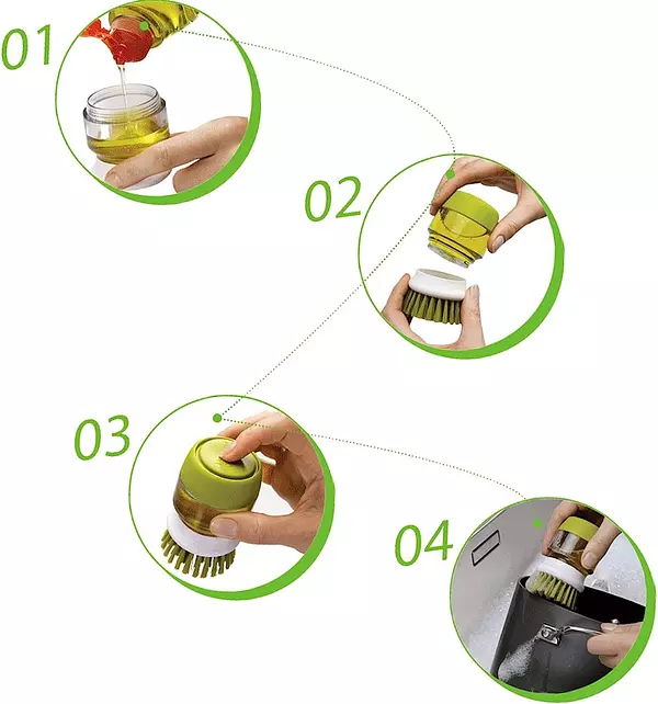 cocina - Cepillo para lavar platos con dispensador de jabón. 4