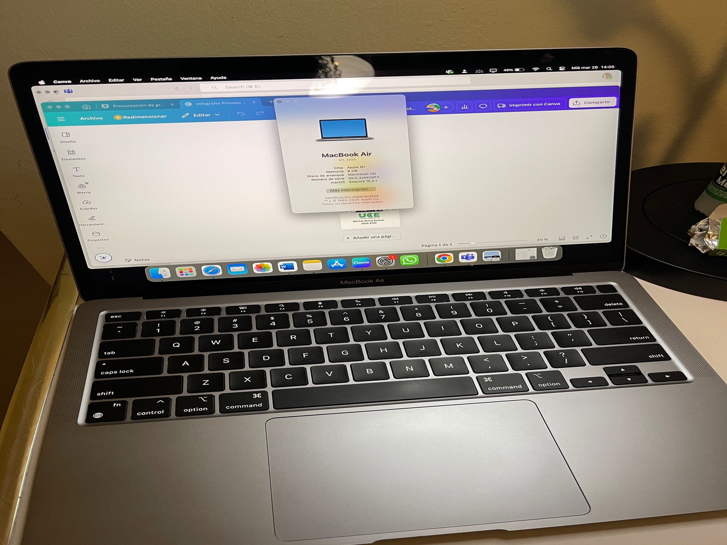 computadoras y laptops - Mac Book Air 2020 M1 como nueva  1