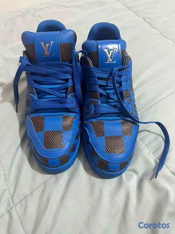 zapatos para hombre - Tenis: Louis Vuitton LV Trainer Damier Pop Blue 1