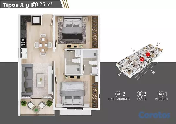 apartamentos - Apartamento en venta en bella vista de dos habitac 6
