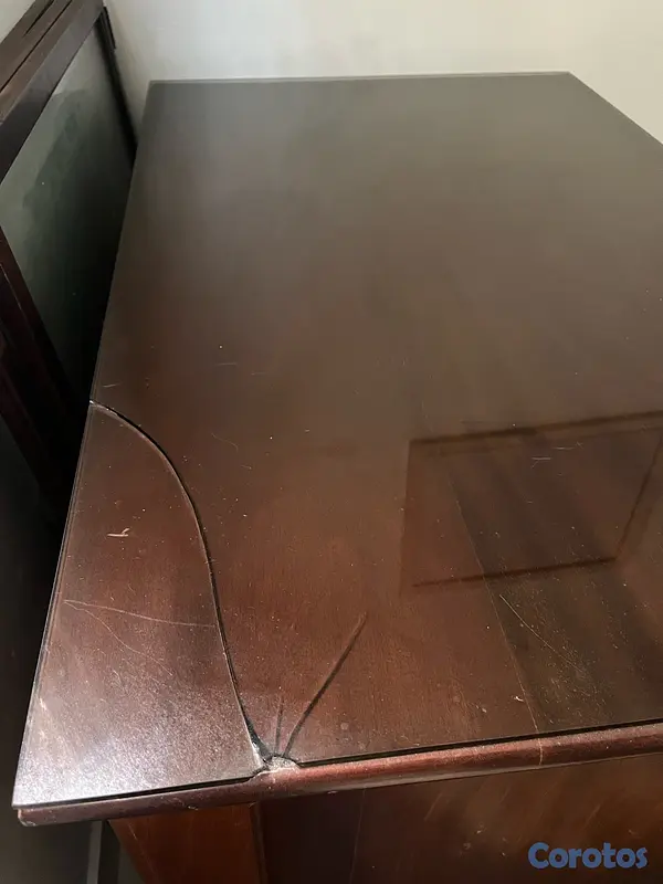 muebles y colchones - Mesa Auxiliar en Caoba, tipo gabinete, tope de cristal y ruedas 63x97x75 cm 9