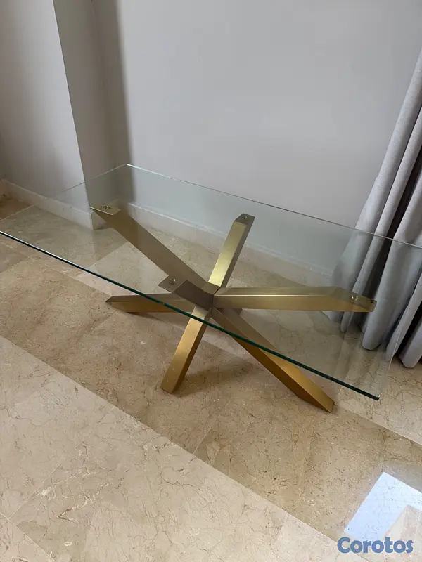 decoración y accesorios - MESA CON TOPE DE CRISTAL Y METAL DORADO 4