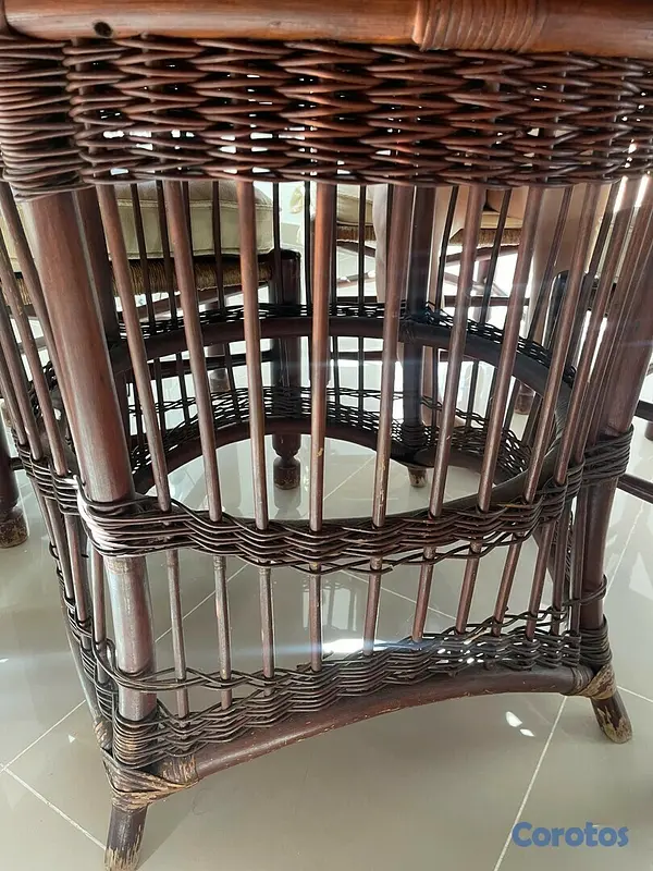 muebles y colchones - Mesa comedor y sillas (6) en caoba estilo rattan en base 2