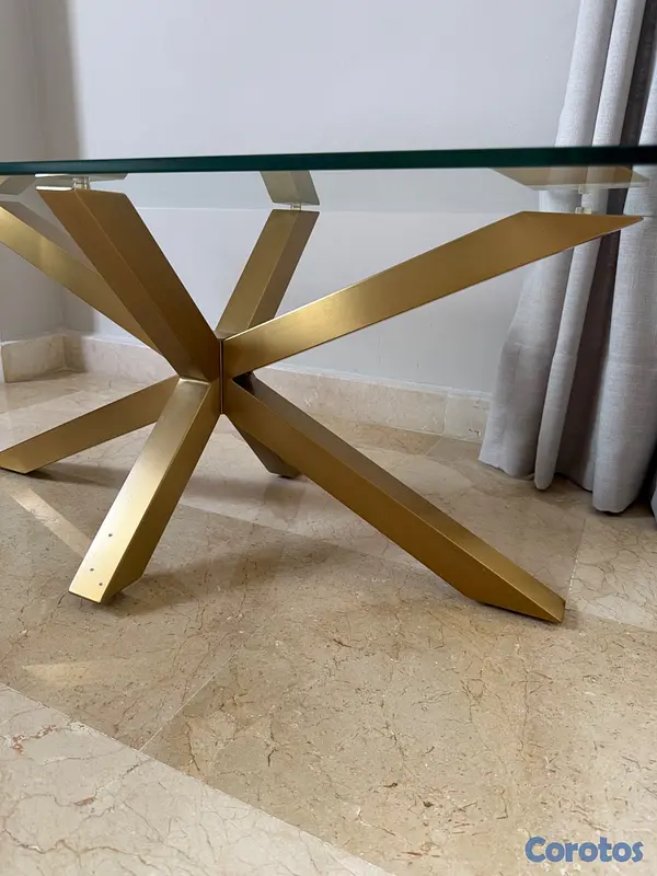 decoración y accesorios - MESA CON TOPE DE CRISTAL Y METAL DORADO 5