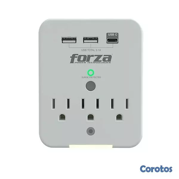 otros electronicos - TOMACORRIENTE FORZA, 3 TOMAS + 2 PUERTOS USB-A + 1 USB-C, PROTECTOR SOBRETENSIÓN 2