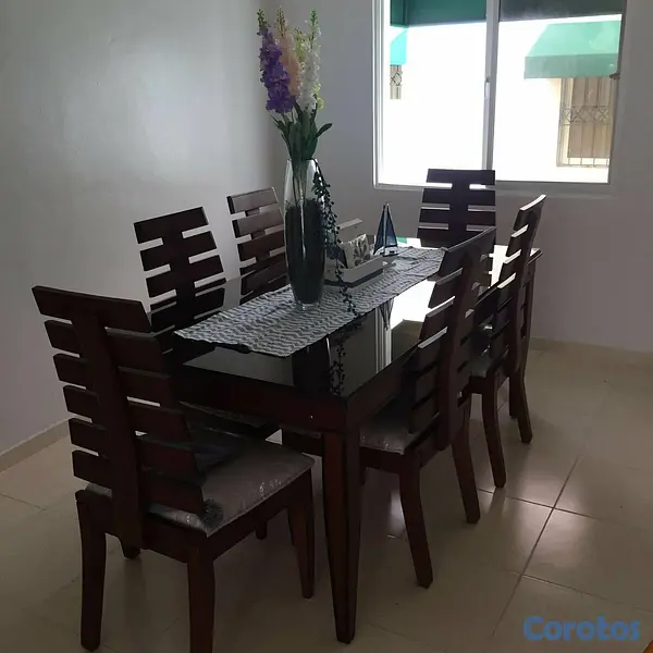 decoración y accesorios - Comedor rectangular de caoba americana de 6 sillas 5