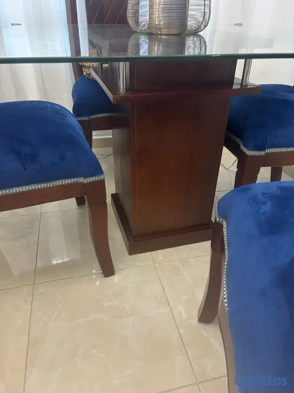 decoración y accesorios - juego de comemedor mesa de cristal cuadrado 4 silla  5