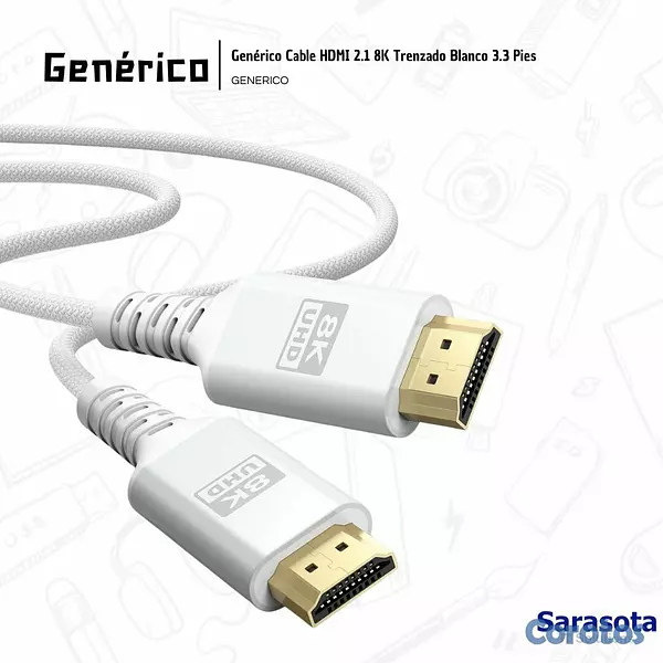 accesorios para electronica - Genérico Cable HDMI 2.1 8K Trenzado Blanco 3.3 Pie 2