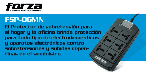 computadoras y laptops - PROTECTOR REGLETA FORZA - 5 SALIDAS - CON SUPRESOR DE PICO - 1250 JOULES - 120-2