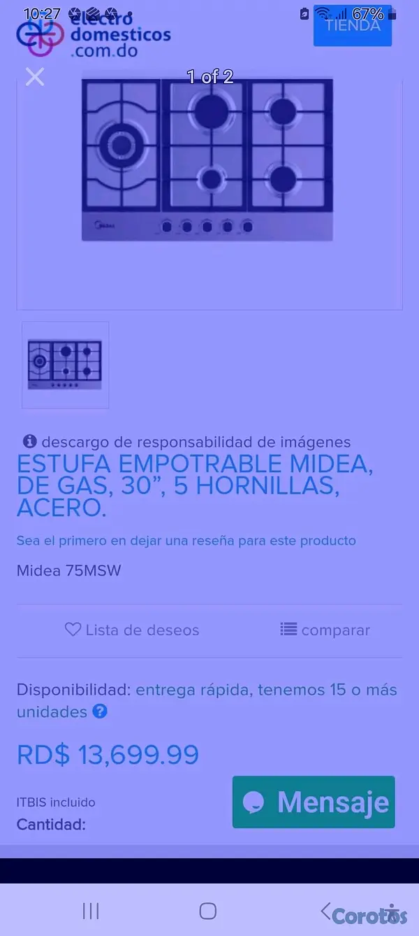 cocina - Estufa de gas 30" inoxidable marca MIDEA 6