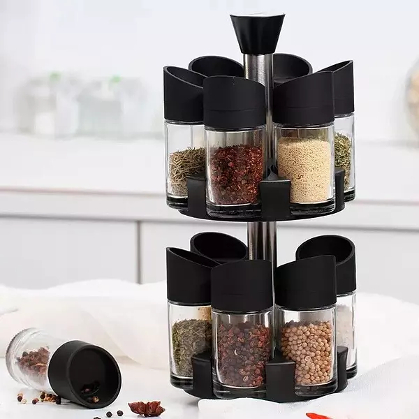 cocina - Especiero 12 piezas Botellas giratorias 360 grados Set de acero inoxidable 3