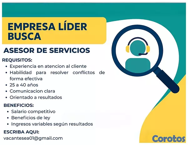 empleos disponibles - Vacante Disponible: Asesor de Servicios