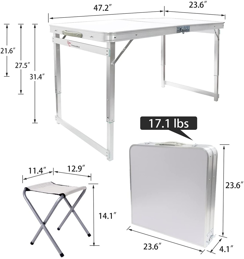 herramientas, jardines y exterior - Mesa Plegable + 4 Sillas portatil viajera playa camping de aluminio 120 x 60 2