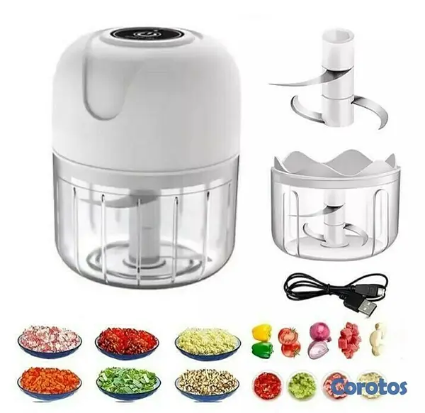electrodomesticos - Mini Trituradora de alimentos eléctrica portátil con 3 cuchillas 2