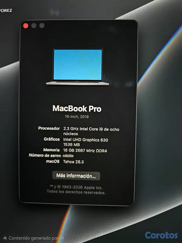 computadoras y laptops - MacBook Pro 16 2019 Core i9 16GB RAM 1TB SSD 2