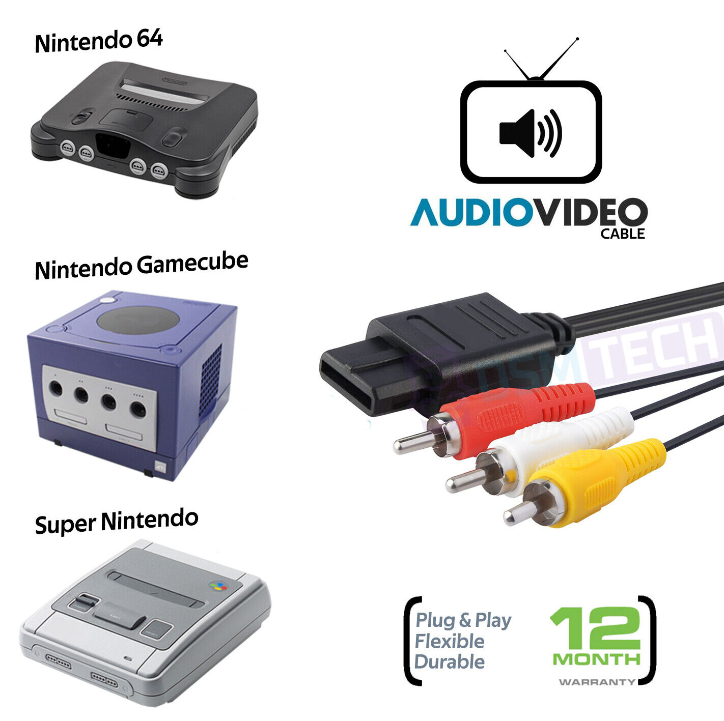 consolas y videojuegos - CABLE RCA PARA NINTENDO 64,SUPER,GAME CUBE 0
