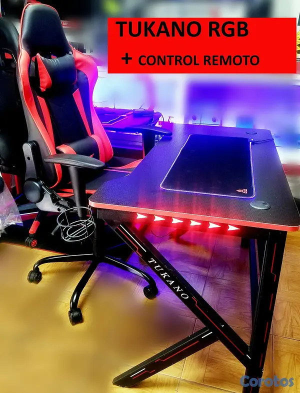 muebles y colchones - mesa gamer con luces rgb 3