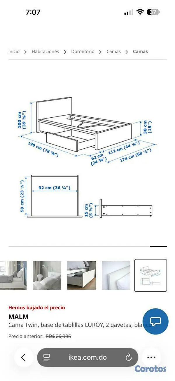 muebles y colchones - Cama twin blanca, con colchon 2